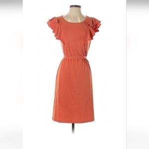 Synergy Organic Clothing Coral Orange Ruffle Sleeve Knit Dress